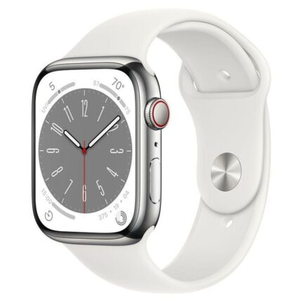 Apple Watch Series 8 GPS + Cellular 45mm Silver Stainless Steel Case with White Sport Band - Regular